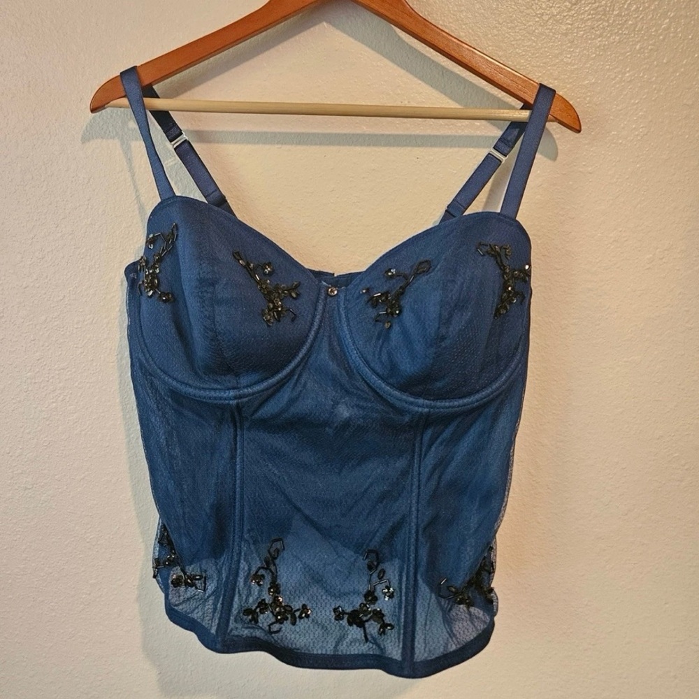 Cacique Blue Embellished Corset Top
